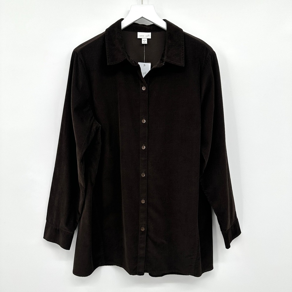 J Jill Tunic Top‎ Shirt Size 1X Pinwale Corduroy Button Up Earthy Neutral New